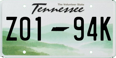 TN license plate Z0194K