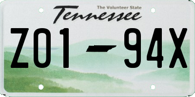 TN license plate Z0194X
