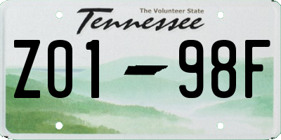 TN license plate Z0198F
