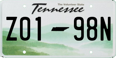 TN license plate Z0198N
