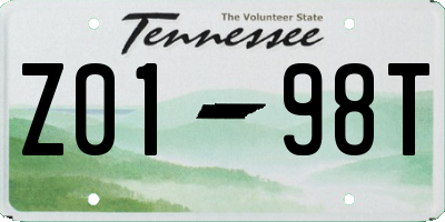 TN license plate Z0198T