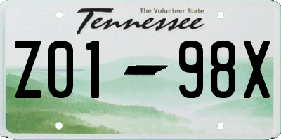 TN license plate Z0198X