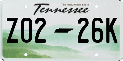 TN license plate Z0226K