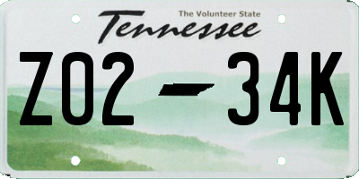 TN license plate Z0234K