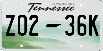 TN license plate Z0236K