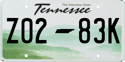 TN license plate Z0283K