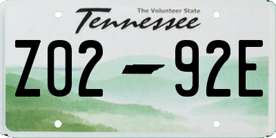 TN license plate Z0292E