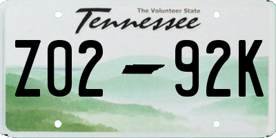 TN license plate Z0292K