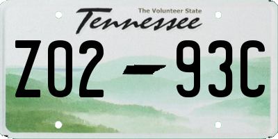 TN license plate Z0293C