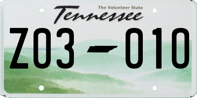 TN license plate Z0301O