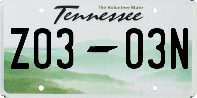 TN license plate Z0303N