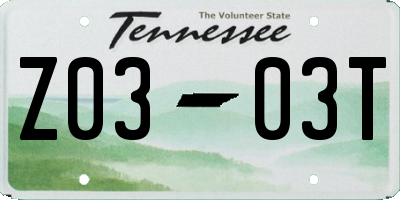 TN license plate Z0303T