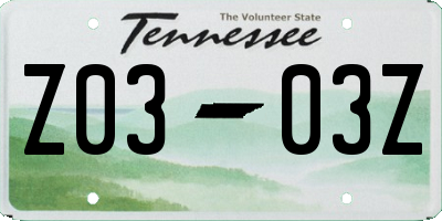 TN license plate Z0303Z