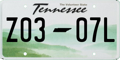 TN license plate Z0307L