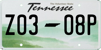 TN license plate Z0308P