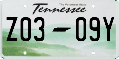 TN license plate Z0309Y