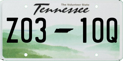 TN license plate Z0310Q