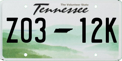 TN license plate Z0312K
