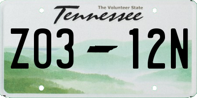 TN license plate Z0312N