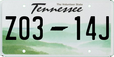 TN license plate Z0314J