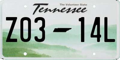 TN license plate Z0314L