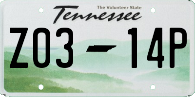 TN license plate Z0314P