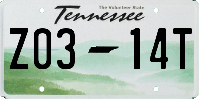 TN license plate Z0314T
