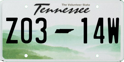 TN license plate Z0314W