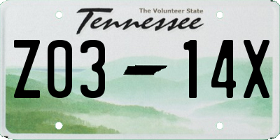 TN license plate Z0314X