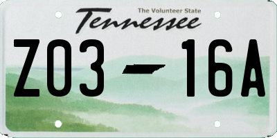 TN license plate Z0316A