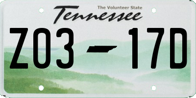 TN license plate Z0317D