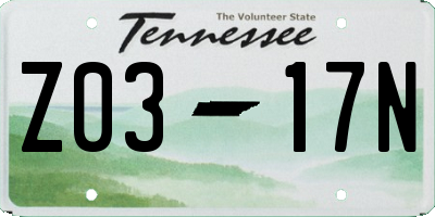 TN license plate Z0317N