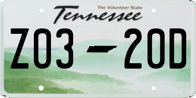 TN license plate Z0320D