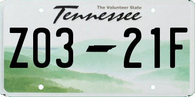 TN license plate Z0321F