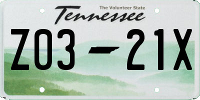 TN license plate Z0321X