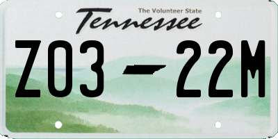 TN license plate Z0322M