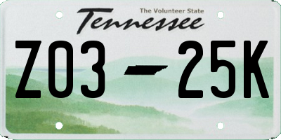 TN license plate Z0325K