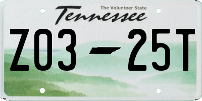 TN license plate Z0325T