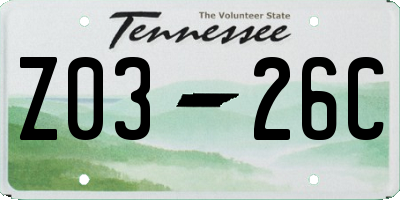 TN license plate Z0326C