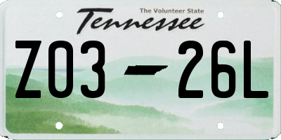 TN license plate Z0326L