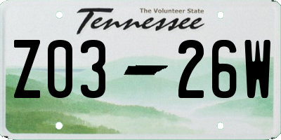 TN license plate Z0326W