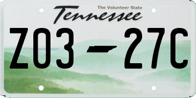 TN license plate Z0327C