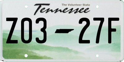 TN license plate Z0327F