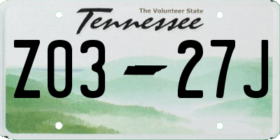 TN license plate Z0327J