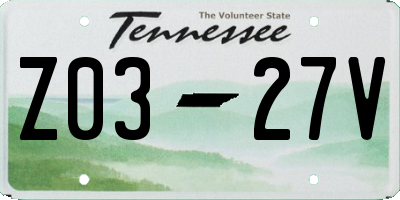 TN license plate Z0327V