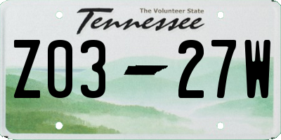 TN license plate Z0327W