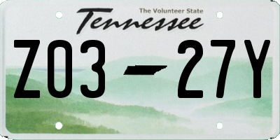 TN license plate Z0327Y