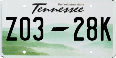 TN license plate Z0328K