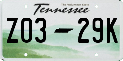 TN license plate Z0329K