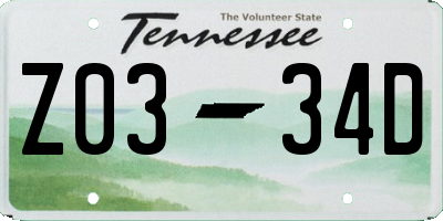TN license plate Z0334D